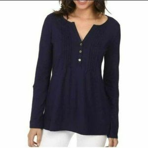 Lilly Pulitzer Dorothy Henley Long Sleeve  Roll Tab Top Navy Size M